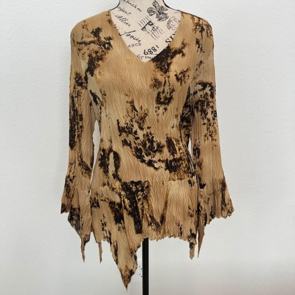 JAIPUR Women's‎ Beige Black Abstract Print Bell Sleeve Tunic y2k grunge Fairy L